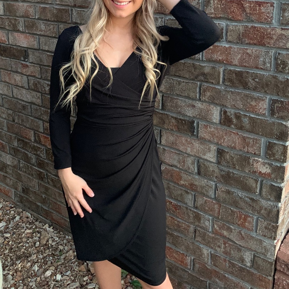 White House Black Market Faux Wrap Dress Black 2